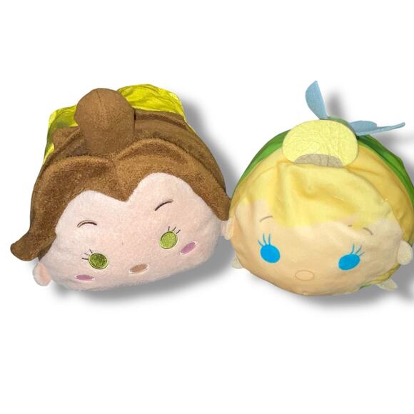Disney Tsum Plush Princess Belle Beauty & Beast Tinkerbell Pillow 12" Lot of 2 - Picture 1 of 14